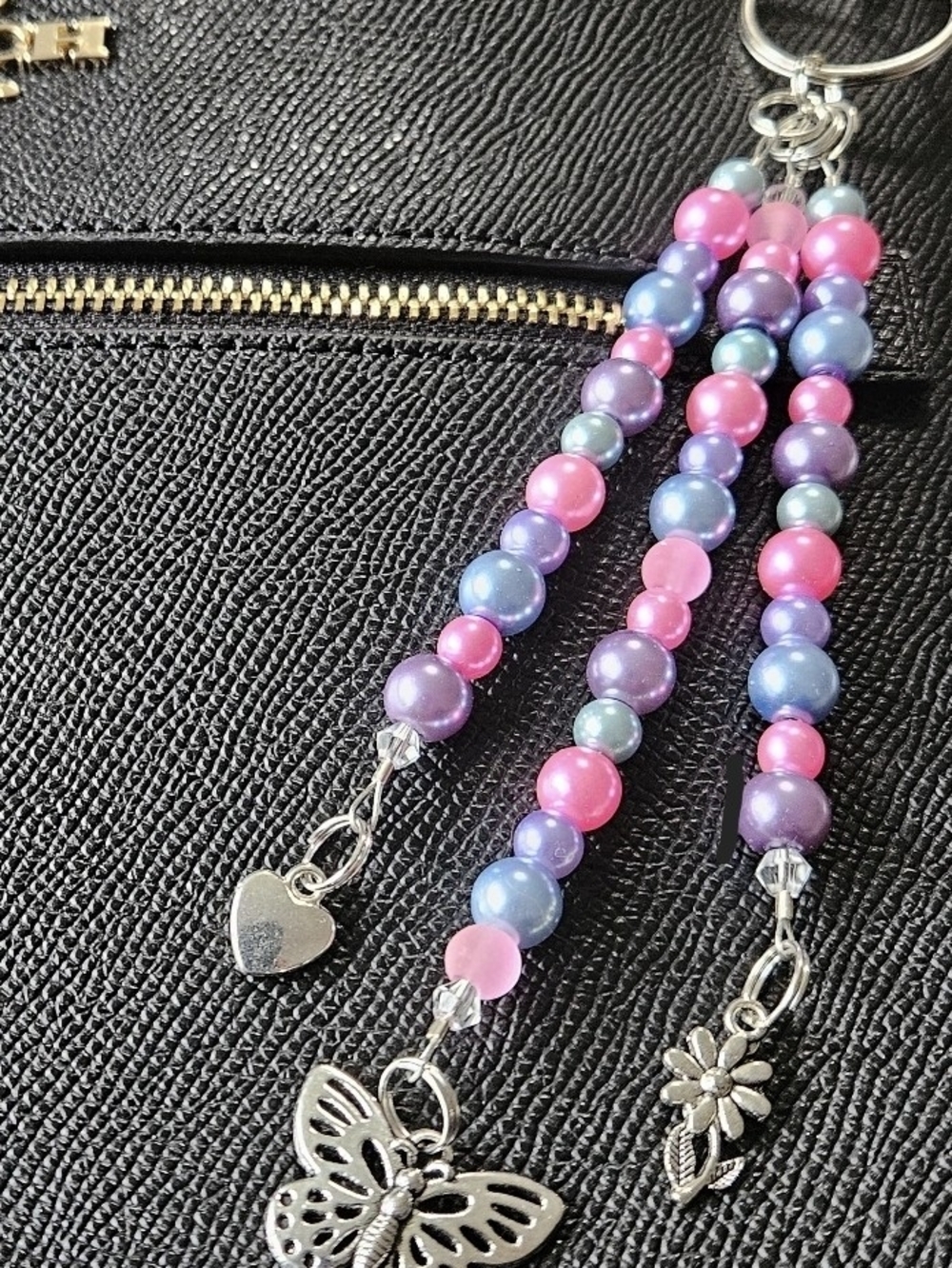 Beaded Butterfly Purse Charm Keychain Bag Tag- Pink, Purple & Blue
